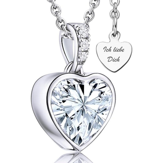Herzkette Sterling Silber 925 | Halskette Damen (Ich Liebe Dich) Gravur
