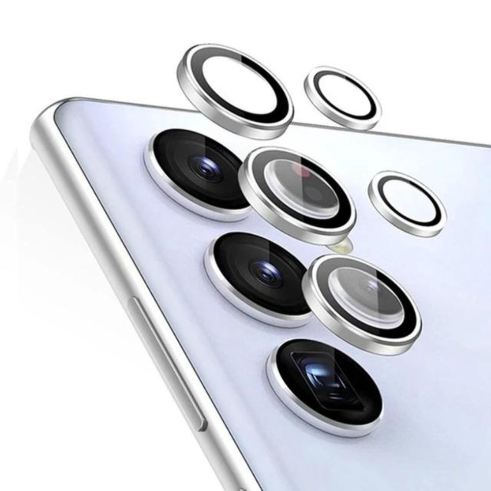 Samsung Galaxy S24/S23/S22 Ultra Kameraobjektivschutz | Metallringgehäuse mit gehärtetem Glasdeckel (Silber)
