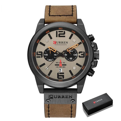 CURREN Luxus Chronograph Quarz-Uhr für Herren mit Lederarmband (Schwarz-Grau)