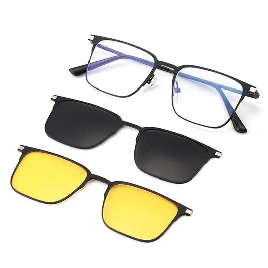 Magnetische Clip-On Nachtvision Polarisationsbrillen-Set mit Anti-Blaulicht (Black Frame)