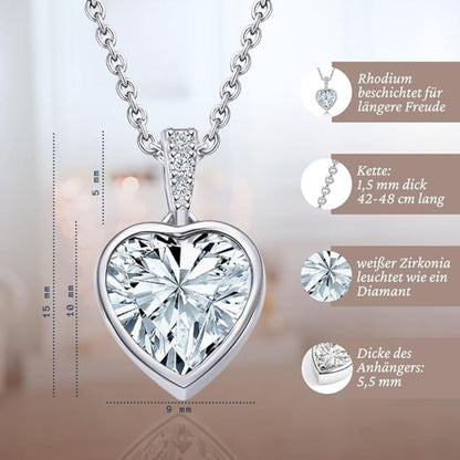 Herzkette Sterling Silber 925 | Halskette Damen (Ich Liebe Dich) Gravur 1