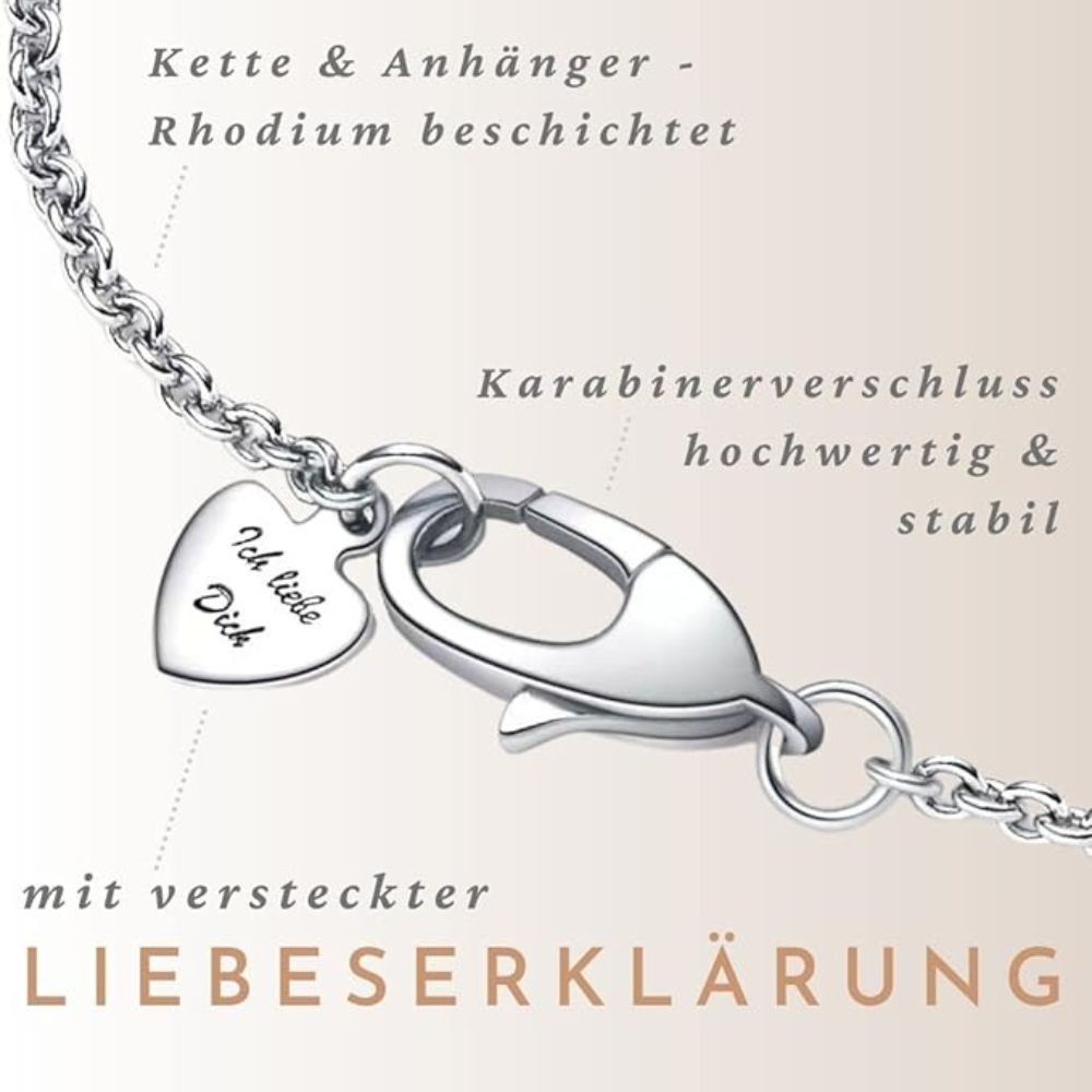 Herzkette Sterling Silber 925 | Halskette Damen (Ich Liebe Dich) Gravur 3