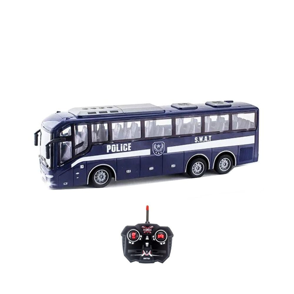 Elektrisches ferngesteuertes Wireless Tourbus (1:30) Modell mit Lichtern (Blau-POLICE)