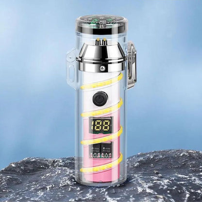 USB-Wiederaufladbares Feuerzeug mit LED-Taschenlampe, Kompass und Winddichtem Lichtbogen - Rosa-Weiß