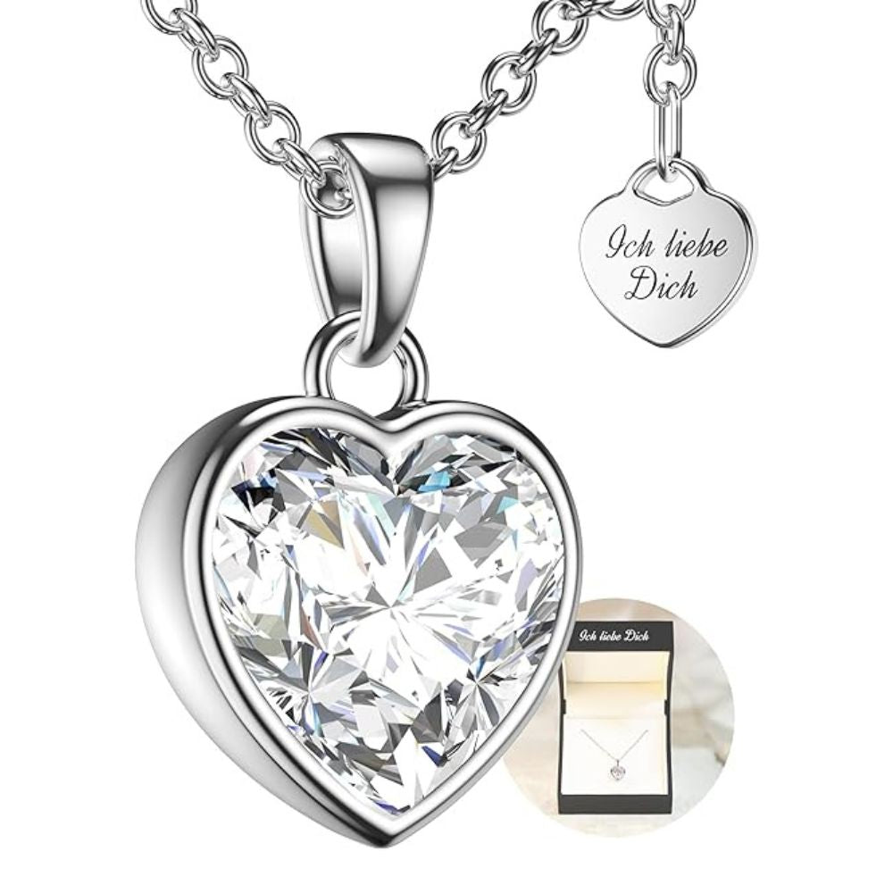 Amoonic Silber Herzkette 925 | Verstellbare Damenkette 45-50cm: Herzanhänger "Ich liebe Dich" mit Stein - Schmuck Geschenk für Frauen, Mama, Freundin