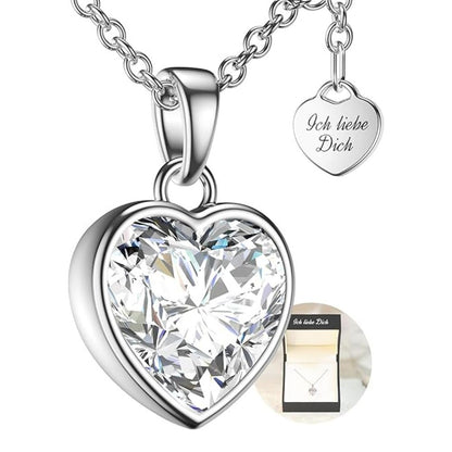 Amoonic Silber Herzkette 925 | Verstellbare Damenkette 45-50cm: Herzanhänger "Ich liebe Dich" mit Stein - Schmuck Geschenk für Frauen, Mama, Freundin