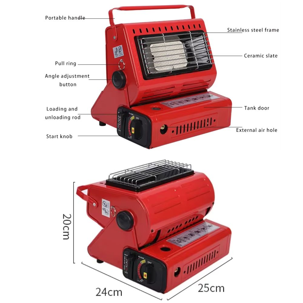 Tragbare 2-in-1 Butan-/Propangasheizung & Gaskocher | Keramikheizung für Camping, Wohnwagen, Angeln & Outdoor