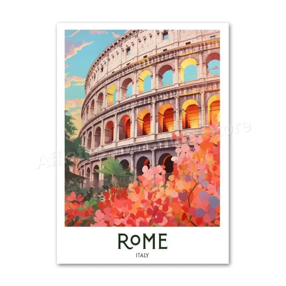 Weltstädte Retro Reise-Poster | Leinwanddruck, Ästhetische Wanddekoration ohne Rahmen (Rom - Italien)