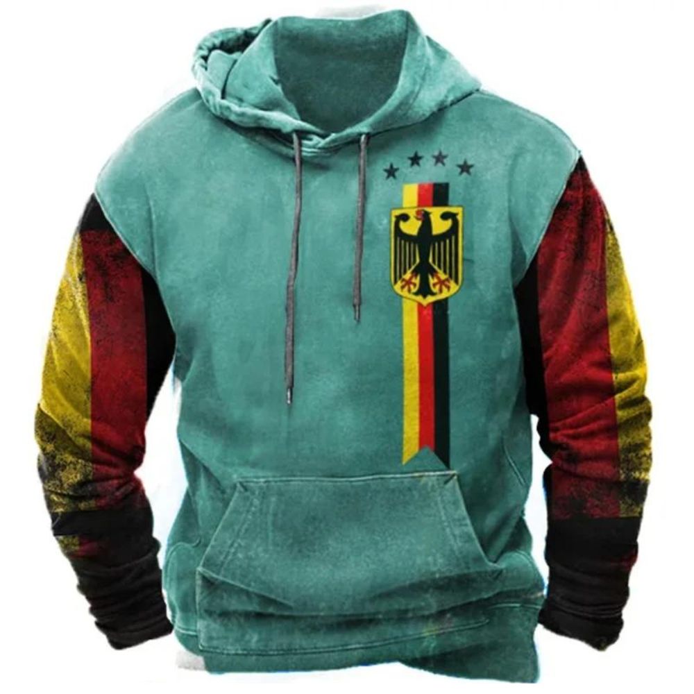Deutschland Vintage Flaggen Hoodie für Herren | EM2024 Streetwear (Türkis)