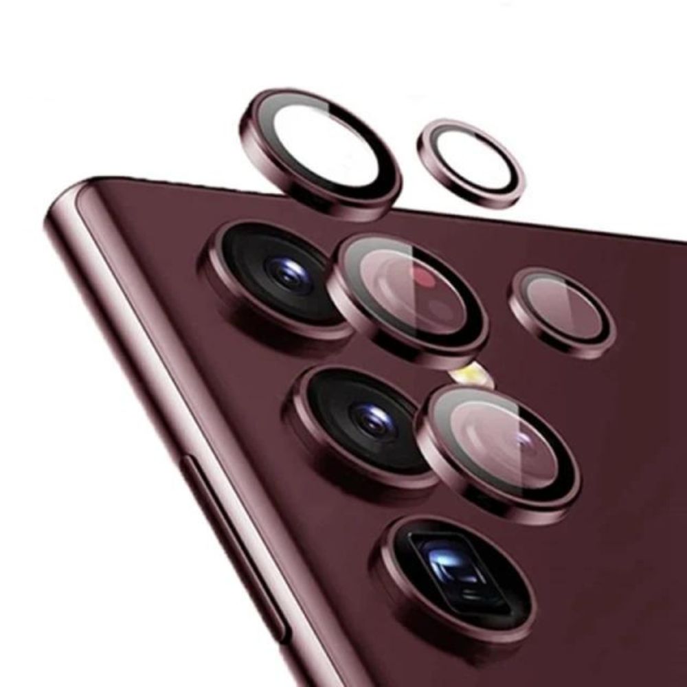 Samsung Galaxy S24/S23/S22 Ultra Kameraobjektivschutz | Metallringgehäuse mit gehärtetem Glasdeckel (Rot)