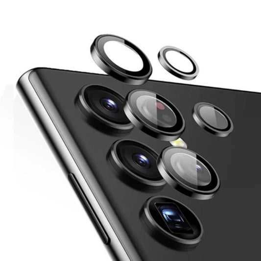 Samsung Galaxy S24/S23/S22 Ultra Kameraobjektivschutz | Metallringgehäuse mit gehärtetem Glasdeckel (Schwarz)