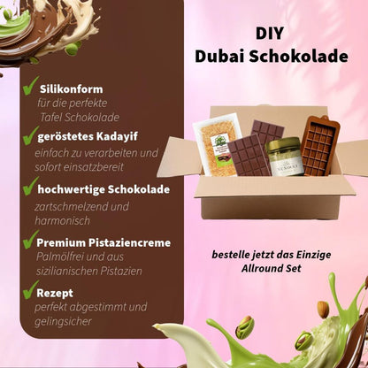 DIY Dubai Schokoladen-Set | Pistaziencreme & Kadayif-Teigfäden | Silikonform & Vollmilchschokolade