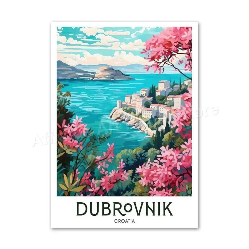 Weltstädte Retro Reise-Poster | Leinwanddruck, Ästhetische Wanddekoration ohne Rahmen (Dubrovnik - Kroatien)