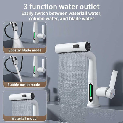 LED-Digitalanzeige Wasserfall Küchenarmatur: 3-in-1 Schwenkbarer Auslauf | Höhenverstellbar - Warm & Kalt Schalter1