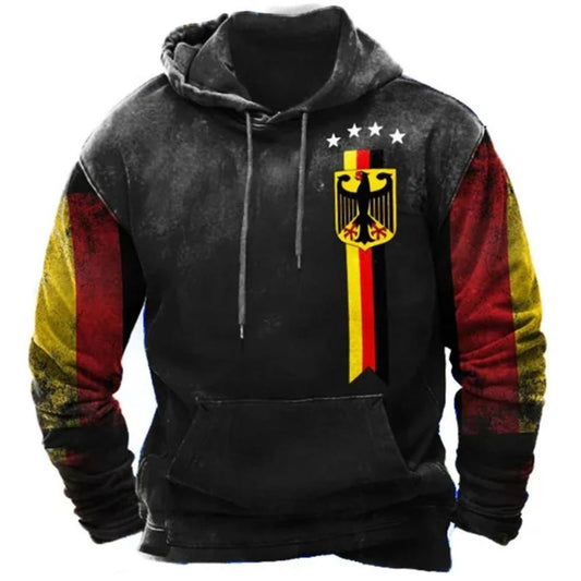Deutschland Vintage Flaggen Hoodie für Herren | EM2024 Streetwear (Schwarz)