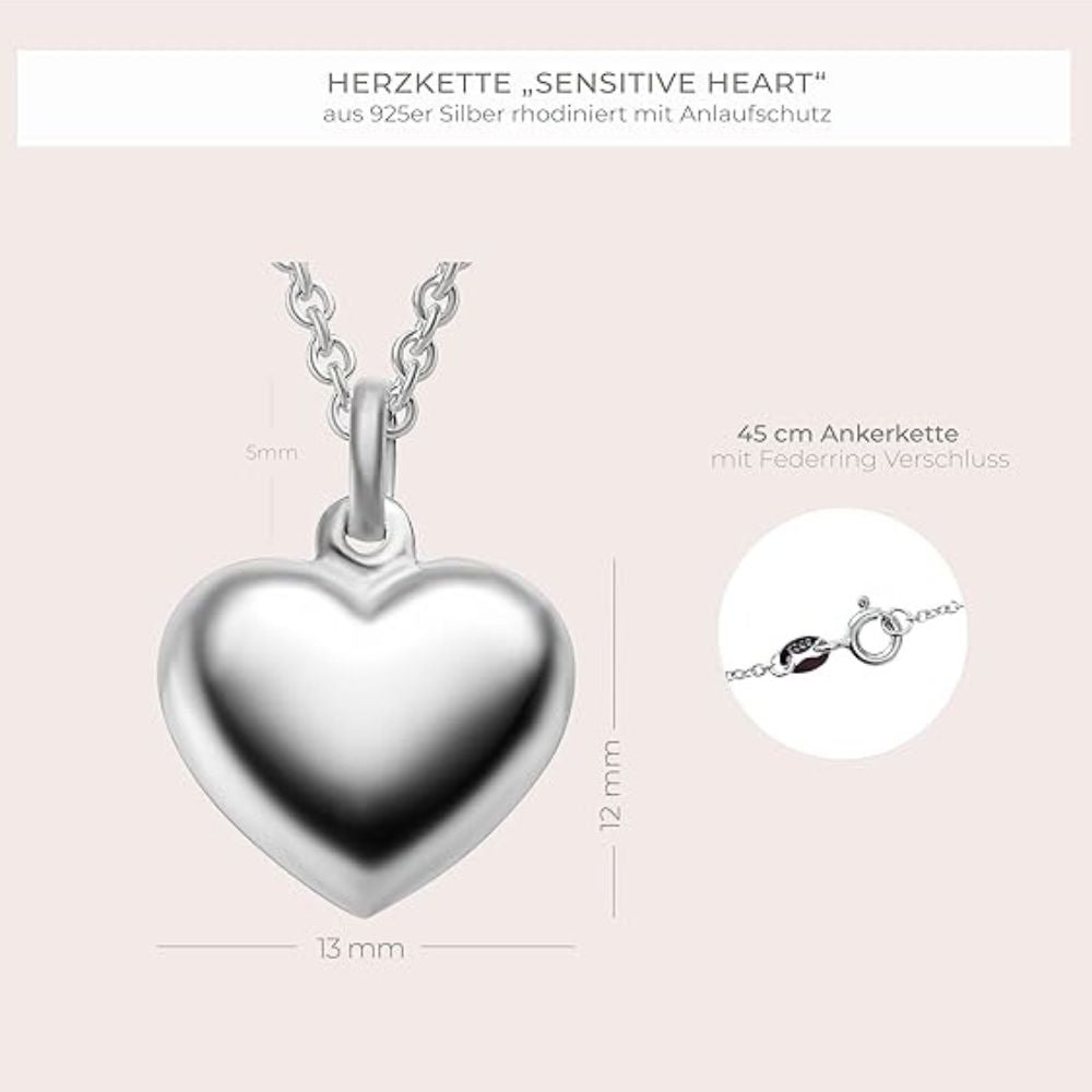 Amoonic 'Sensitive Heart' Halskette 925 Silber | Herzanhänger, Schmuck-Geschenk für Damen 4