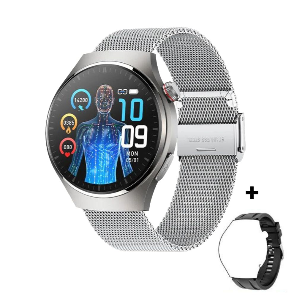 Smartwatch mit EKG-PPG Laser-Behandlung | Körpertemperatur, Blutzucker & Bluetooth-Anruf8