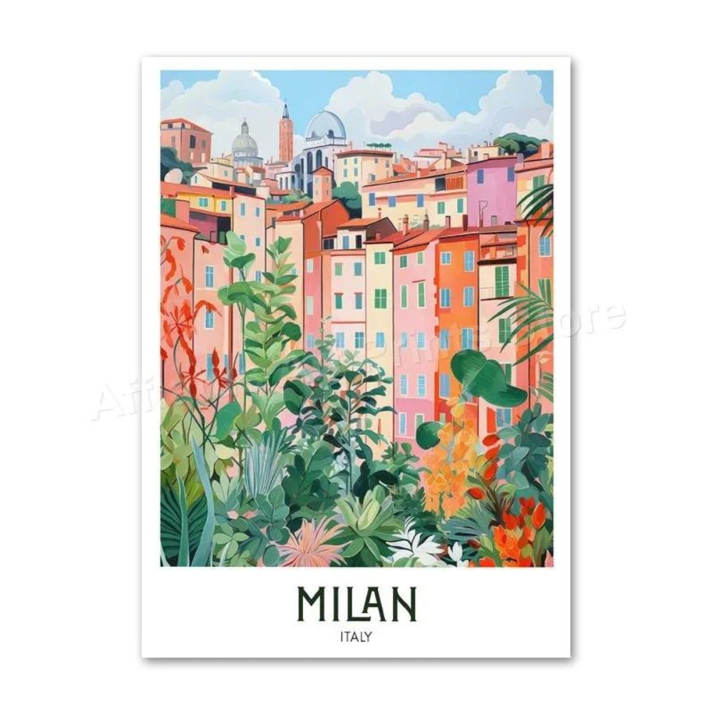 Weltstädte Retro Reise-Poster | Leinwanddruck, Ästhetische Wanddekoration ohne Rahmen (Mailand - Italien)