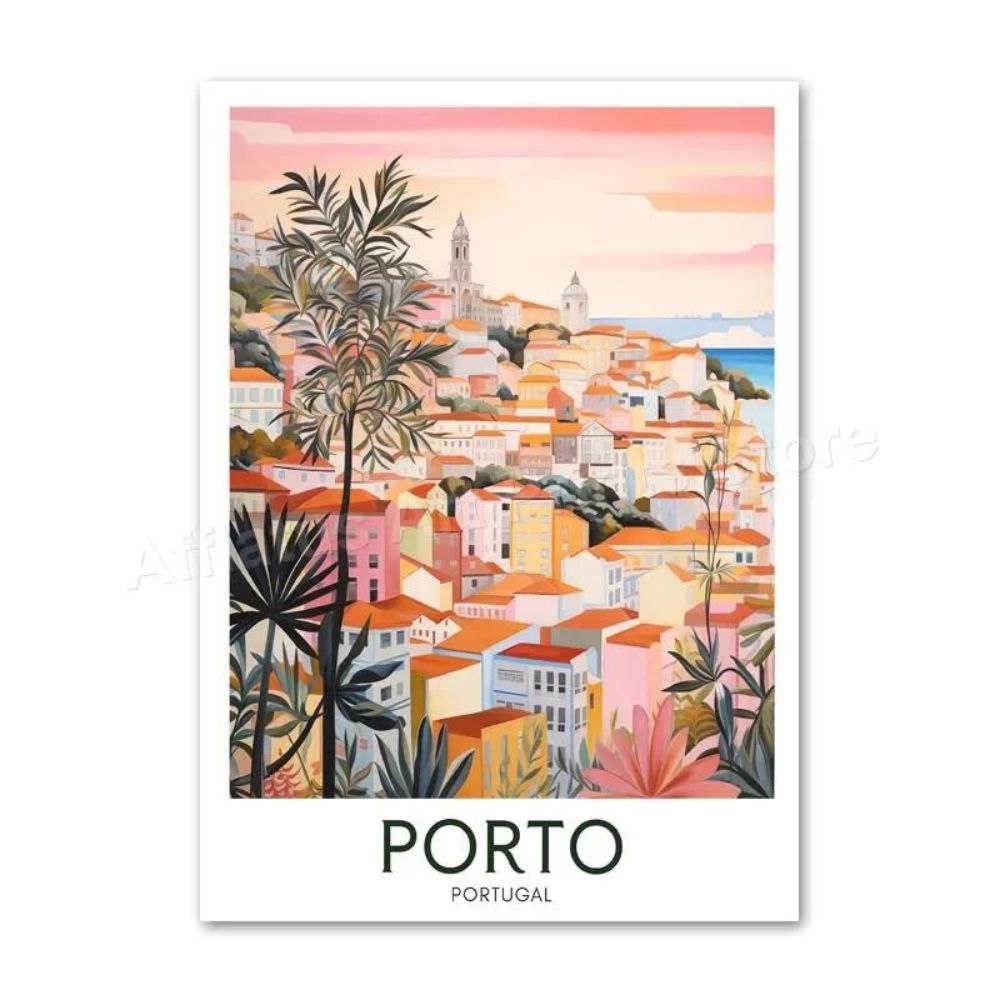 Weltstädte Retro Reise-Poster | Leinwanddruck, Ästhetische Wanddekoration ohne Rahmen (Porto - Portugal)