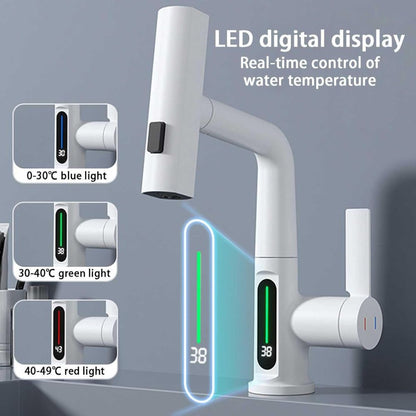 LED-Digitalanzeige Wasserfall Küchenarmatur: 3-in-1 Schwenkbarer Auslauf | Höhenverstellbar - Warm & Kalt Schalter4