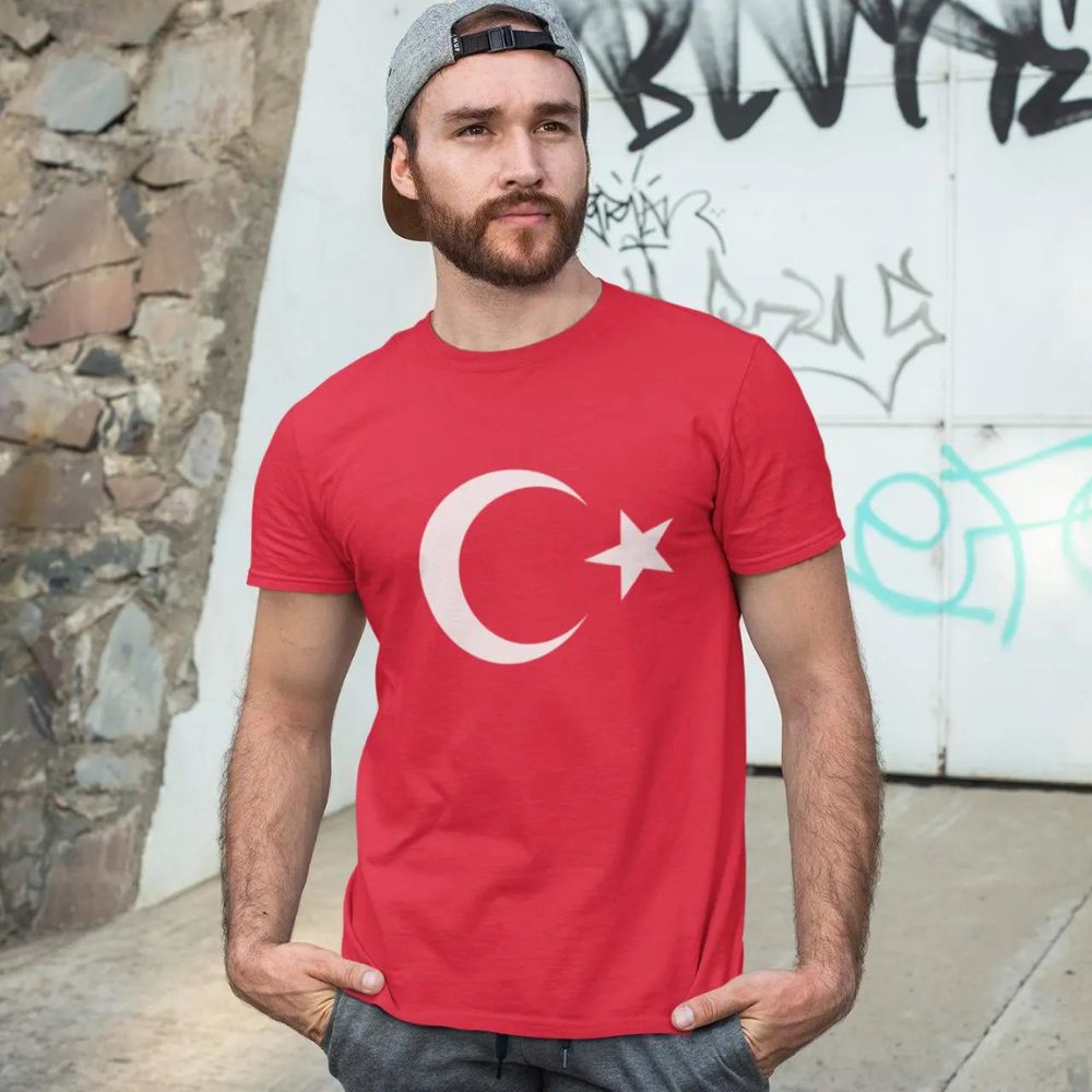 Türkei-Flagge Kurzarm Casual T-Shirt in Rot | Neumond-Stern Design: EM2024 Streetwear 2