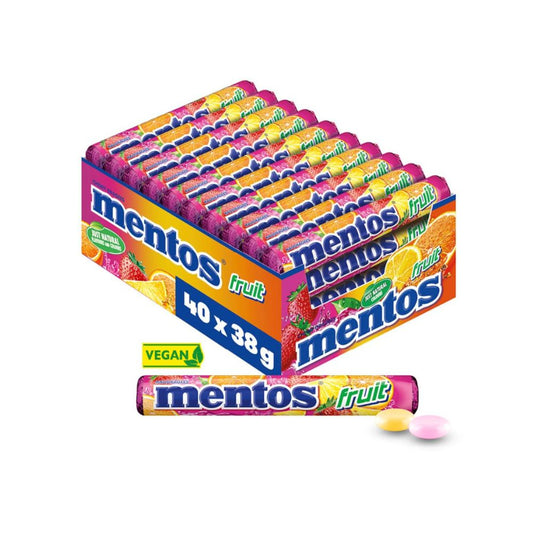 MENTOS Vegan Multipack-Fruit Dragees (40 Rollen) | Kaubonbons mit fruchtigem Geschmack