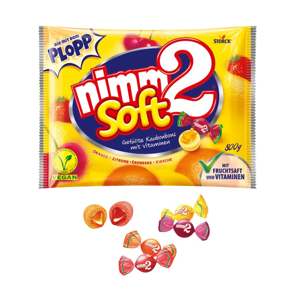 nimm2 Soft (800g) XXL-Großpackung | Gefüllte Kaubonbons mit Fruchtsaft und Vitaminen