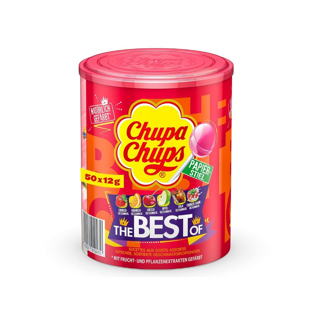 Chupa Chups - The Best of Lutscher-Dose (50x 12g) in 7 Geschmacksrichtungen