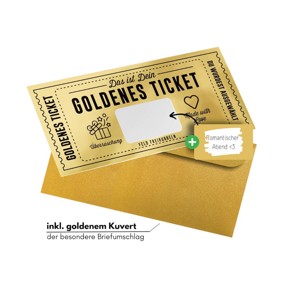 GOLDENES TICKET | Gutschein zum selber ausfüllen mit Rubbelaufkleber