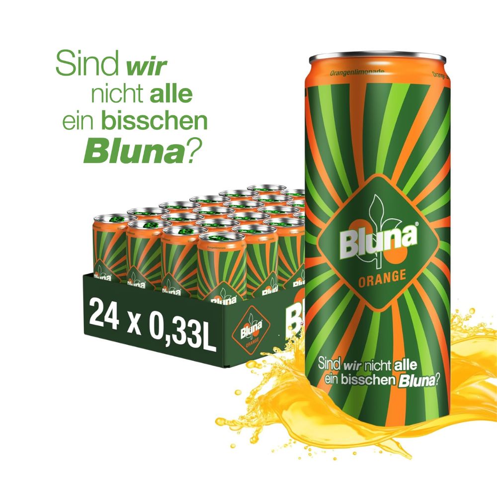 Bluna Orangenlimonade (24x 330ml) | Prickelnder Geschmack in der praktischen EINWEG-Getränkedose