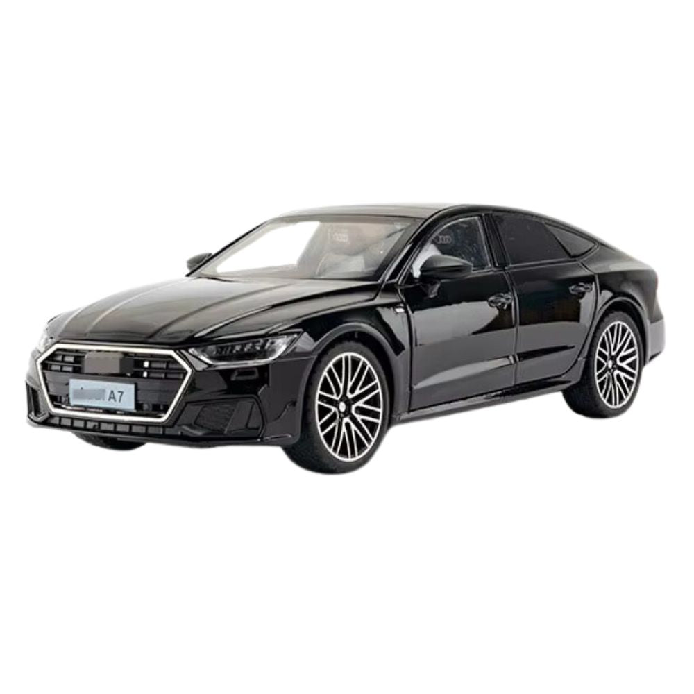 Audi A7 Modellauto (1:24) mit Rückzieh-Funktion, Lenkbare Vorderräder, Licht- & Soundeffekte (Schwarz)