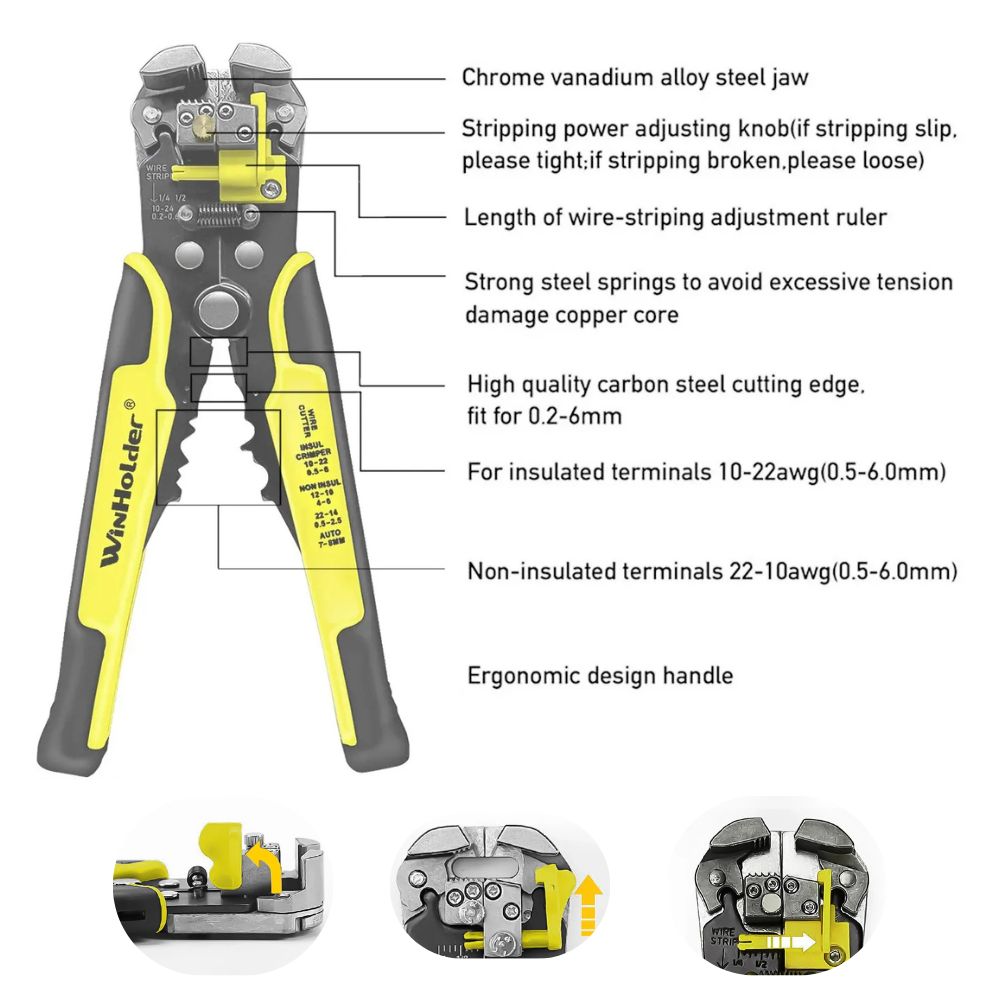 3-in-1 Elektriker Crimpzange | Automatisches Abisolier-, Schneidwerkzeug für Kabel & Draht