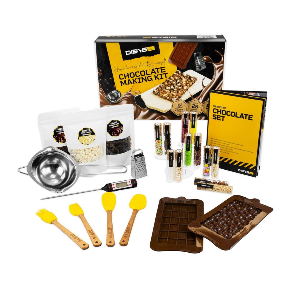 DIBYS DIY-Set Schokoladen-Kit zum Selber-Machen mit natürlichen Zutaten + 12 Toppings