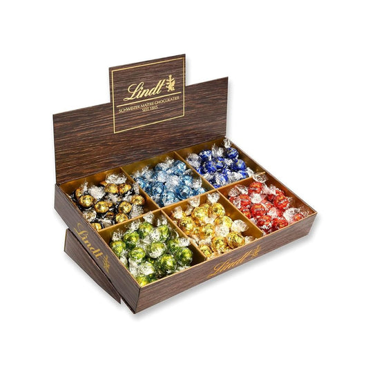 Lindt LINDOR Thekendisplay (1718g) ca. 138 Kugeln | Milch, Dark 70%, Feinherb, Stracciatella, Weiß, Pistazie