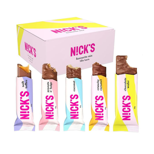 NICKS Keto Riegel Low Carb (12x Bars) ohne Zuckerzusatz | Favourite Mix mit Schokoriegel: Glutenfrei