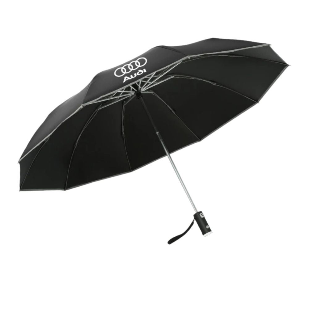 Audi Style Automatischer LED-Regenschirm mit integrierter Taschenlampe (Schwarz Stil-2)