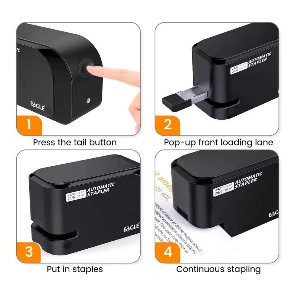 EAGLE Automatisch-Elektrischer Tacker inkl. 2000 Klammern | 20 Blatt Kapazität, Dual-Stromversorgung