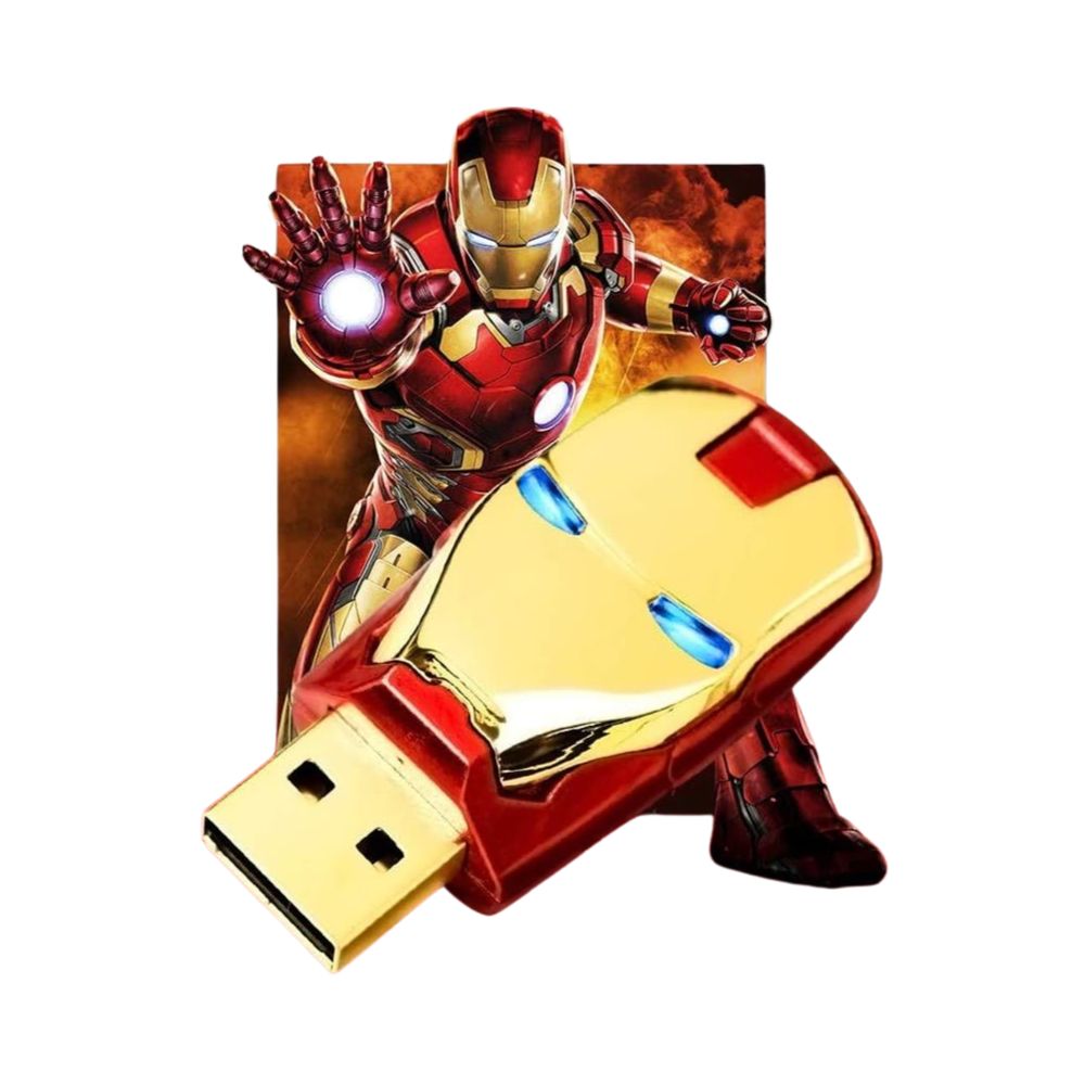 Iron Man Mask USB 2.0 Flash Drive 64GB aus Metall mit LED-Leuchtaugen, Wasserdicht, Geschenkidee