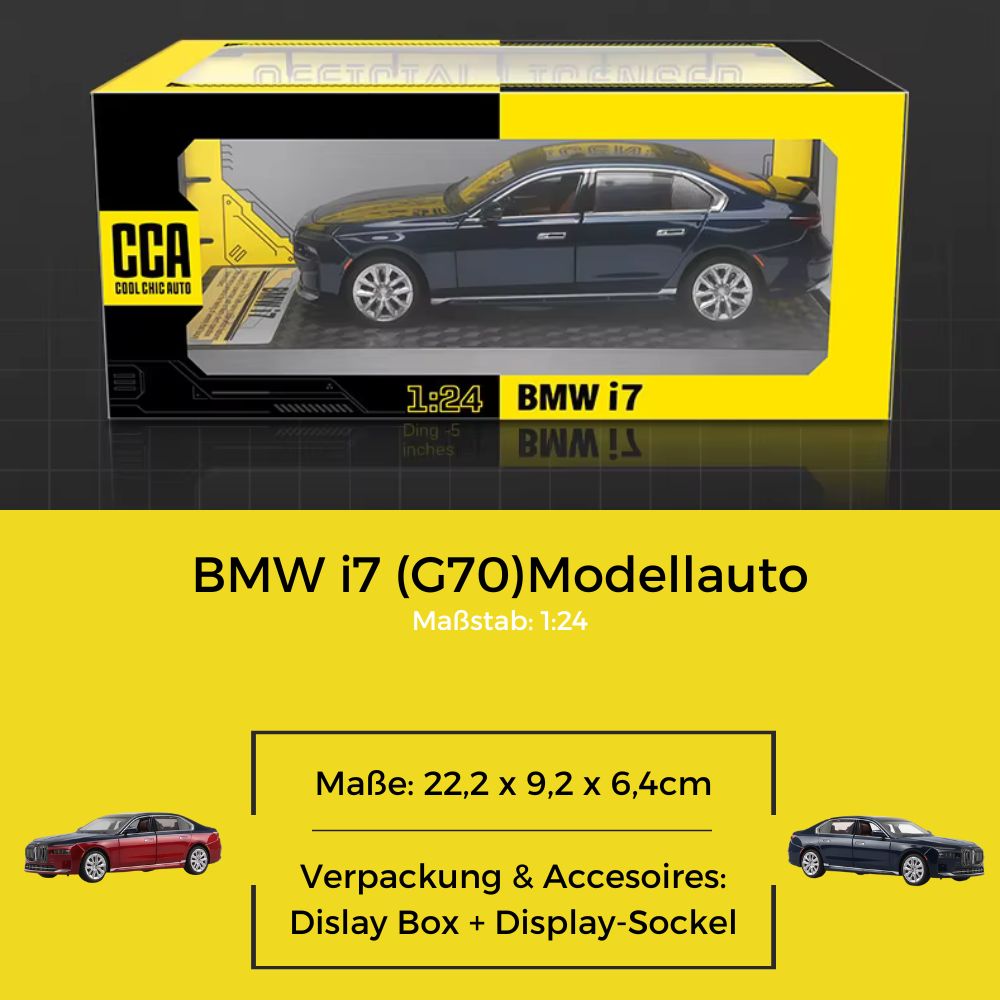 BMW i7 G70 Modellauto (1:24) | Sammler-Miniatur mit Displaybox, Deko, Geschenk