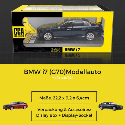 BMW i7 G70 Modellauto (1:24) | Sammler-Miniatur mit Displaybox, Deko, Geschenk