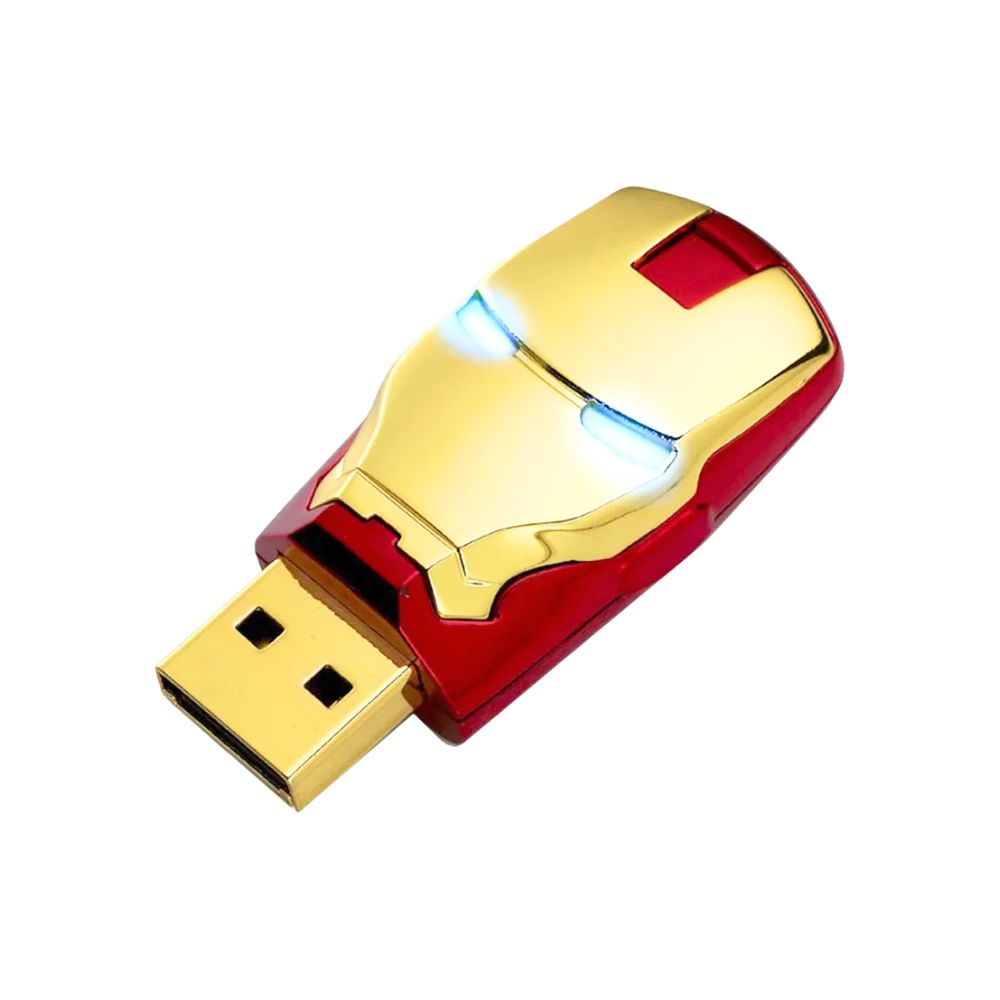 Iron Man Mask USB 2.0 Flash Drive 64GB aus Metall mit LED-Leuchtaugen, Wasserdicht, Geschenkidee