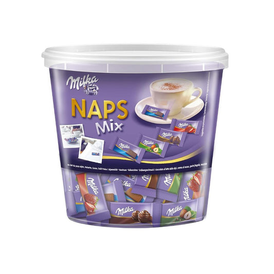 Milka Naps Mix (1000g) Dose | Zartschmelzende Mini-Schokoladentäfelchen aus Alpenmilch