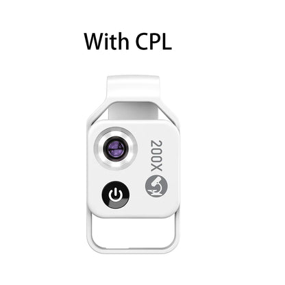 APEXEL 200x Mikroskoplinse für Smartphones mit CPL-Filter, LED-Licht | HD-Kameraobjektiv (weiß)