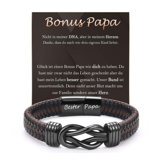 BONUS PAPA Lederarmband mit Gravur für Vater-Geschenke zum Vatertag, Geburtstag