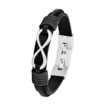 s.Oliver 'Infinity' Leder-Edelstahl Armband für Herren in Schwarz (Länge: 20-21,5cm)
