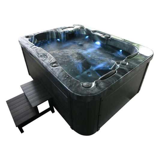 Home Deluxe Outdoor-Whirlpool 'Black Marble Plus' mit Treppe und Thermoabdeckung: Heizung, LED