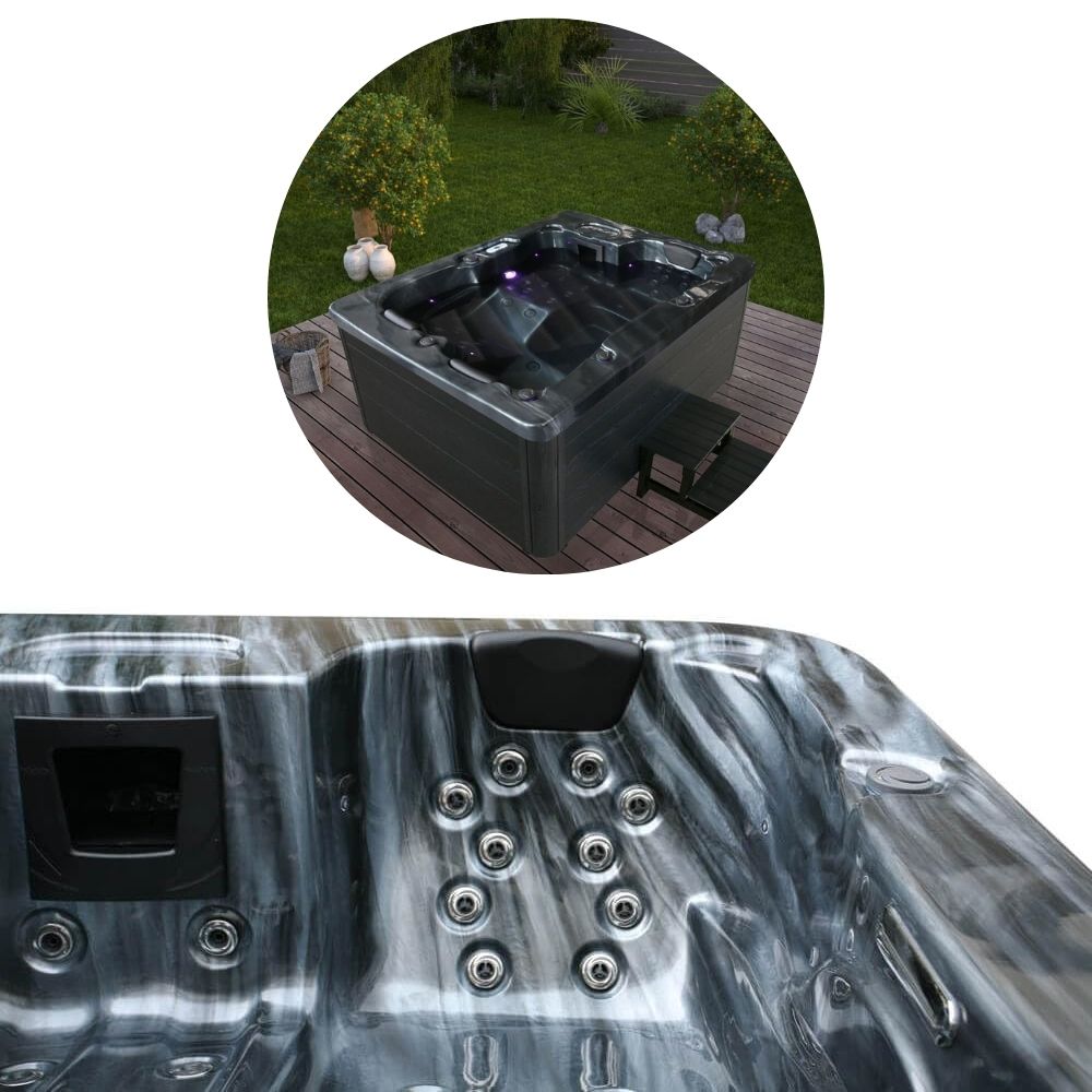 Home Deluxe Outdoor-Whirlpool 'Black Marble Plus' mit Treppe und Thermoabdeckung: Heizung, LED