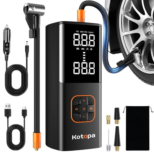 KOTOPA Elektrische Luftpumpe (150PSI): Wiederaufladbare Luftkompressor mit 4 Adapter
