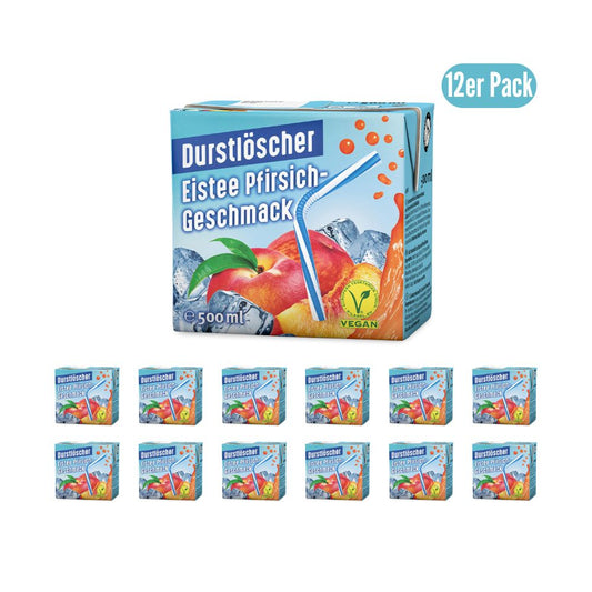 Durstlöscher Eistee (Pfirsich) 24x 500ml: Tee-Extrakt mit Pfirsichgeschmack: Pfandfreies Trinkpäckchen, Vegan
