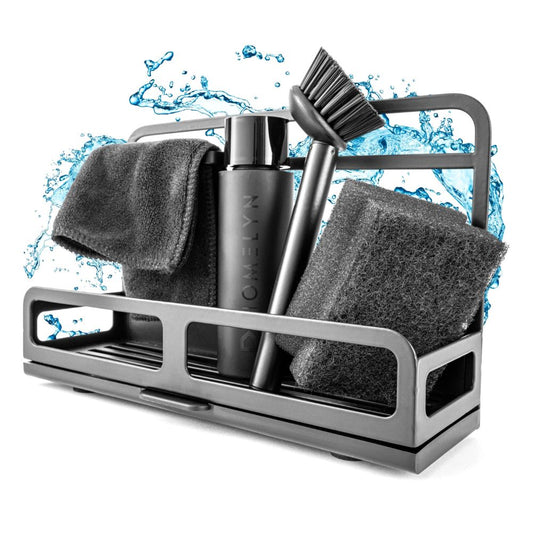 HOMELYN Spülbecken Organizer Set aus Edelstahl inkl. Spülbürste mit Abtropfschale: Modernes Design